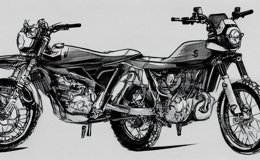 Prompt: 1 9 8 0 s suzuki enduro motorcycle concept, sketch, art,