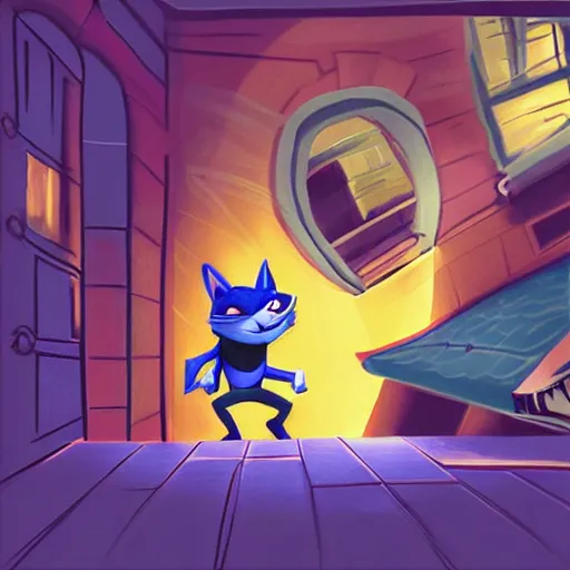 Prompt: “gorgeous detailed digital painting of sly cooper robbing the White House, cel shaded”