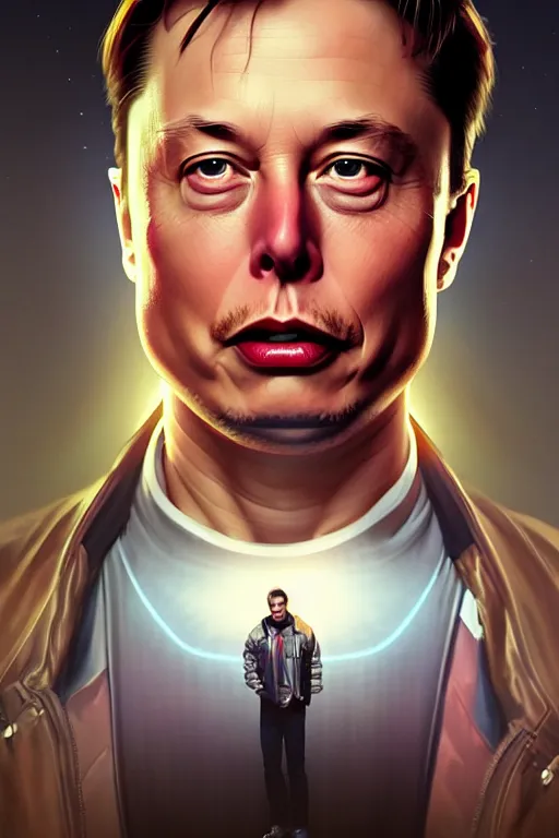 Image similar to elon musk as marty mcfly, realistic portrait, symmetrical, highly detailed, digital painting, artstation, concept art, smooth, sharp focus, illustration, cinematic lighting, art by artgerm and greg rutkowski and alphonse mucha