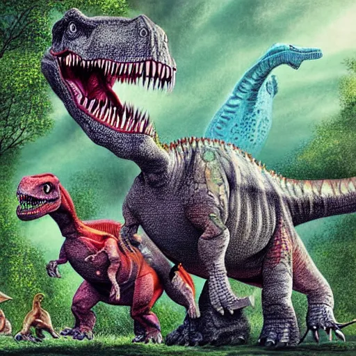 Image similar to The end of the dinosaur era, super realistic drawing, colourful, high detail, digital art,