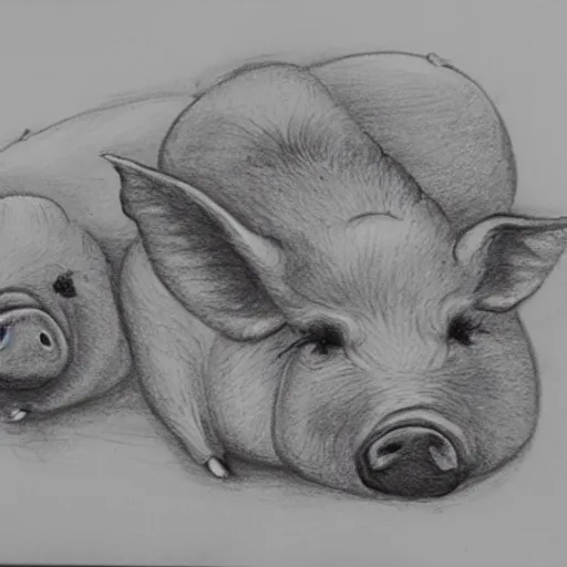 Prompt: pig laying in between two buns, sketch