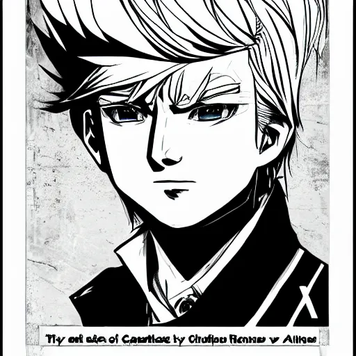 Prompt: trump as anime character cover monochrome stylish art station