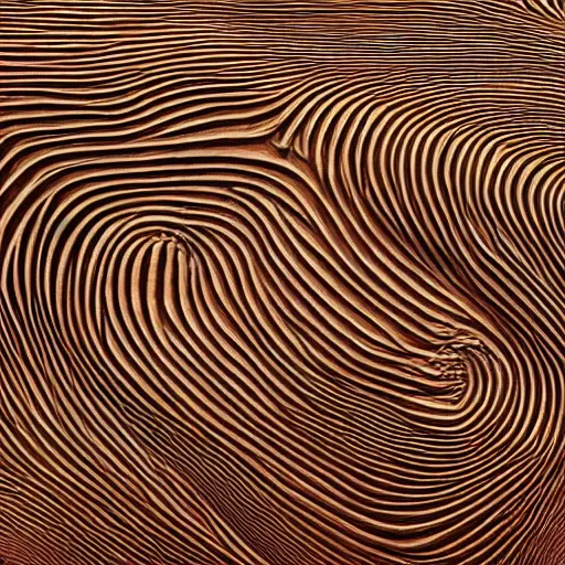 Prompt: a very intricate wood sculpture in the shape and texture of waves, fractal patterns, deep and expressive grain patterns, volumetric lighting, light rays, photorealistic, ultrarealistic, coronarender, 8k