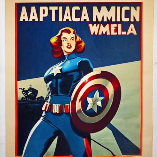 Image similar to female captain america. wwii american propaganda poster by james gurney