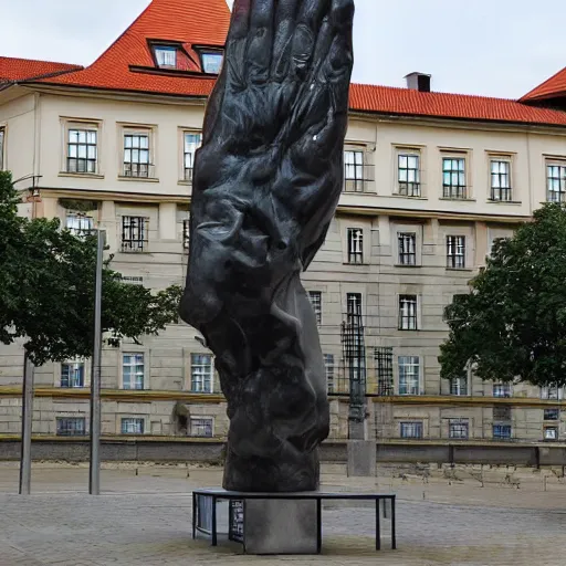 Prompt: a big metal statue of the czech president milos zeman