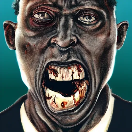 Image similar to a zombie Wesley Snipes, by WLOP, horror, wounds, bloody, dark fantasy, trending on artstation