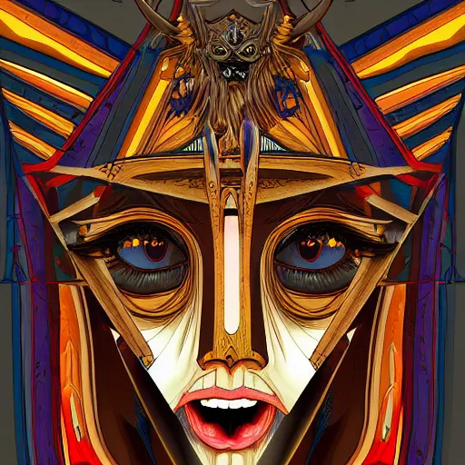 Image similar to portre of a demon, masonic and kabalistic symbols in background, digital art, ultra detailed