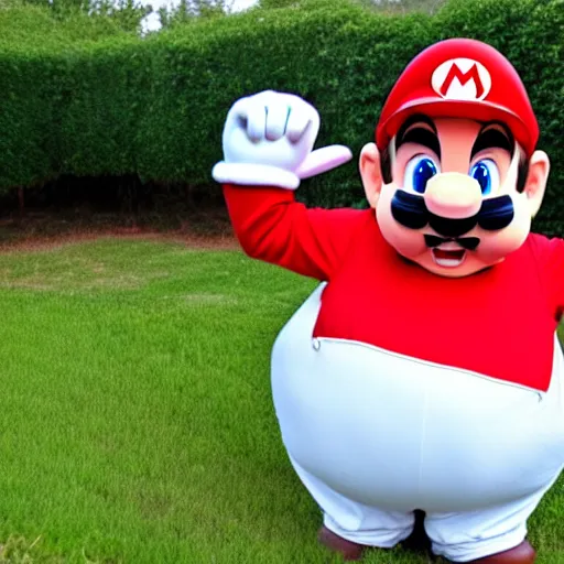 Image similar to real life big chungus dressed like mario, super mario with bunny ears, big chungus, fat bugs bunny, high resolution photo