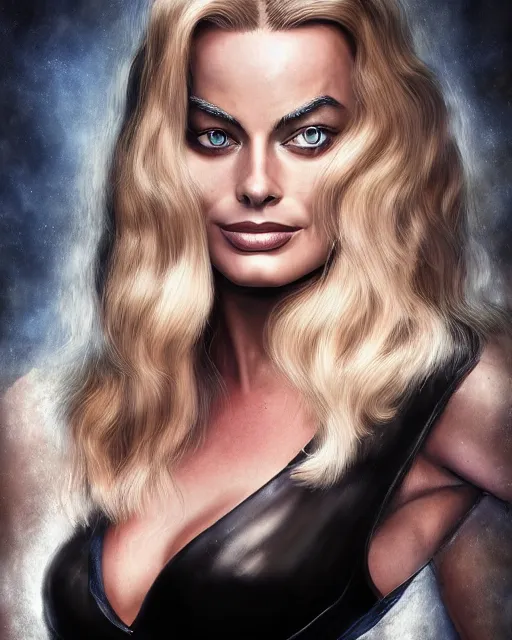 Image similar to portrait of margot robbie with a cat woman costume, full body shot, highly detailed, beautiful eyes, beautiful face, detailed face, cinematic, digital art, sharp