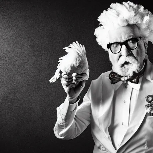 Prompt: chicken colonel Sanders l, portrait photography