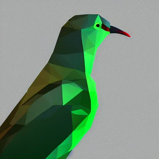 Image similar to a green dove, black background, isometric, vector, low poly, cgsociety, volumetric lighting, digital art