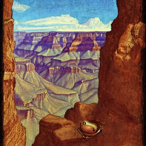 Prompt: Grand Canyon scene by DaVinci. FROG! FROG! FROG! FROG!