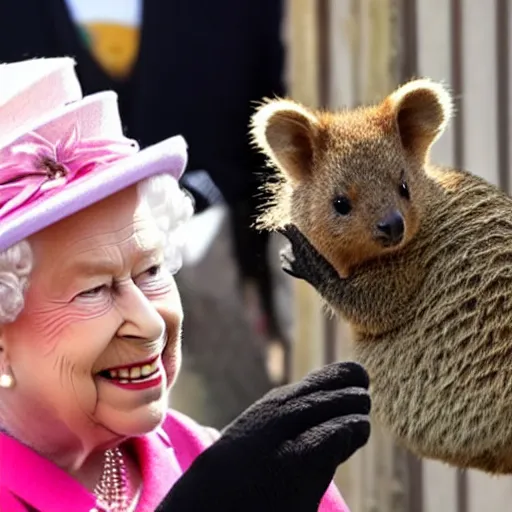 Image similar to Queen Elizabeth II selfie with a quokka