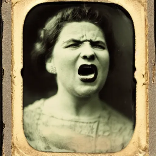 Image similar to tintype of a woman screaming