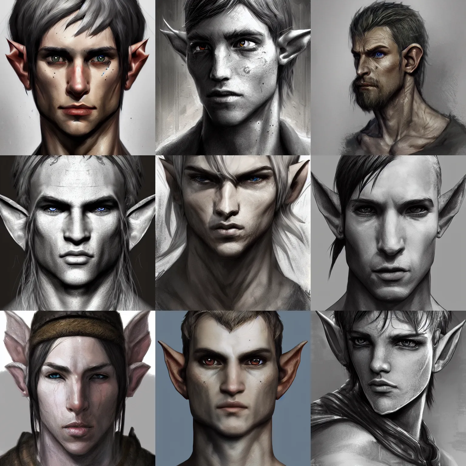 Prompt: A portrait of a male elf, attractive, command presence, weathered face, gritty, hard shadows, smooth, illustration, concept art, highly detailed portrait, ArtStation, ArtStation HQ