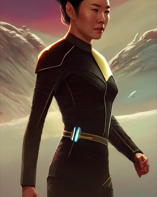 Image similar to star trek but the cast are all chinese, real life skin, intricate, highly detailed, artstation, concept art, smooth, sharp focus, art by artgerm and greg rutkowski