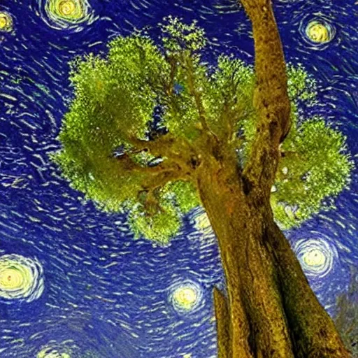 Prompt: in the starry night sky, there is a small planet that is covered in large trees