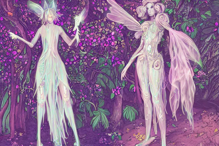 Image similar to fantasy ethereal forestfolk cybernetic fairy fashion zine