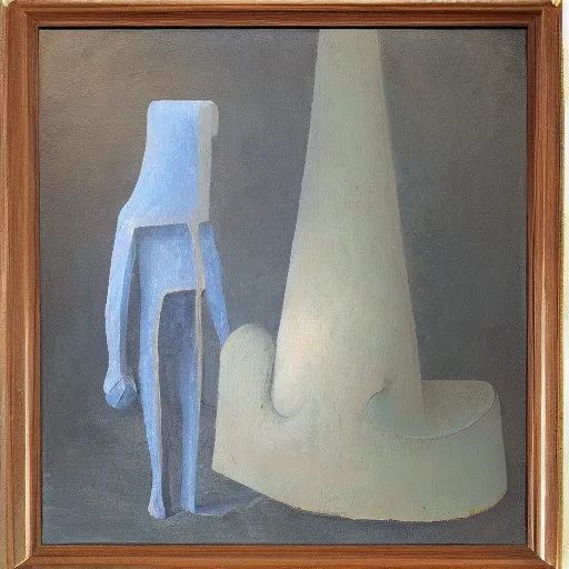 Prompt: an impasto painting by shaun tan of an abstract lonely sculpture by the caretaker and ivan seal