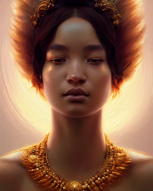 Prompt: goddess of leo, beauty portrait, caramel. fur, highly detailed, intricate background, complex 3 d render by ilya kuvshinov, greg rutkowski, ryohei hase, thomas kinkade, victo ngai. unreal engine, blender, octane, ray tracing. luminous, sharp focus, masterpiece, post processing, deviantart