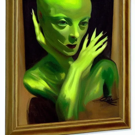 Image similar to beautiful green alien woman painted by john singer sargent