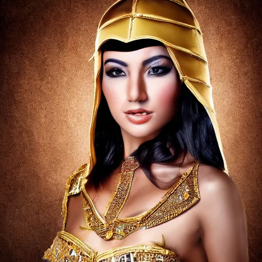 Image similar to fantasy arabian woman with mask, portrait photo, studio light, hdr, commercial shot