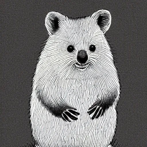 Image similar to monochromatic illustration of a happy quokka, one line, line drawing, unbroken, minimalist