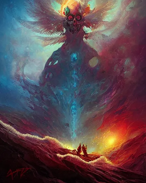 Prompt: Now I have become Death, the destroyer of worlds, artwork by artgerm, 4K resolution, stairway to Heaven, art by Paul Lehr