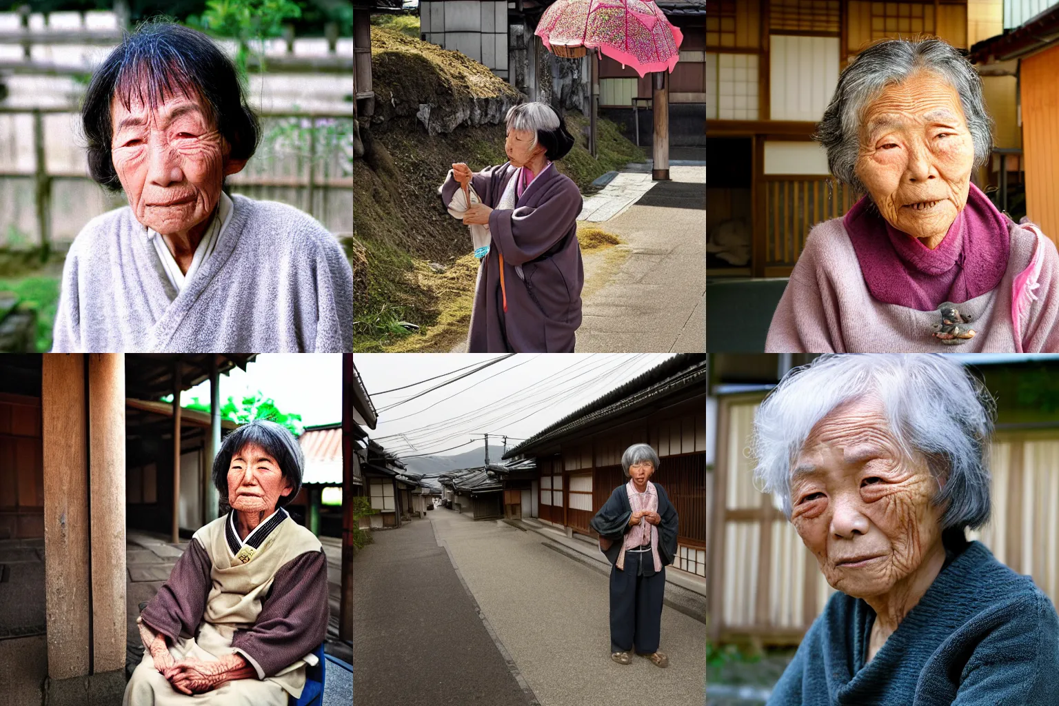 Prompt: An elderly catgirl in rural japan, HD photo 35mm, professional photography, soft lighting. Wikimedia commons.