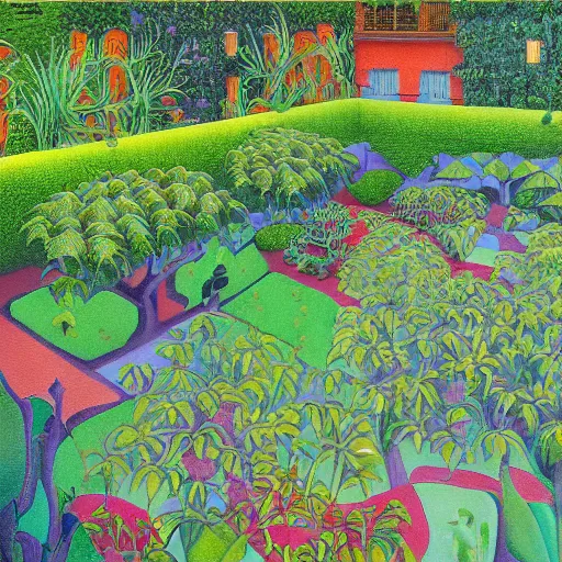 Image similar to intricate garden, painting by mc escher