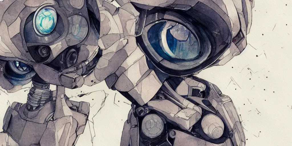 Image similar to a broken robot itself, anime, pencil lines, light watercolour painting, pale sky, beautiful artwork, anime screenshot