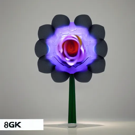 Image similar to a robotic flower, 8 k, photorealistic, photograph, award winning, gloden hour, volumetric light