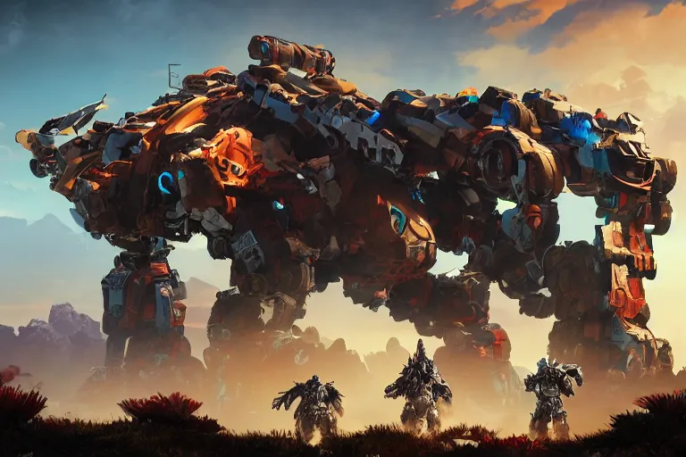 Image similar to scorcher machine mecha animal beast robot of horizon forbidden west horizon zero dawn bioluminiscence global illumination ray tracing hdr fanart arstation by sung choi and eric pfeiffer and gabriel garza and casper konefal