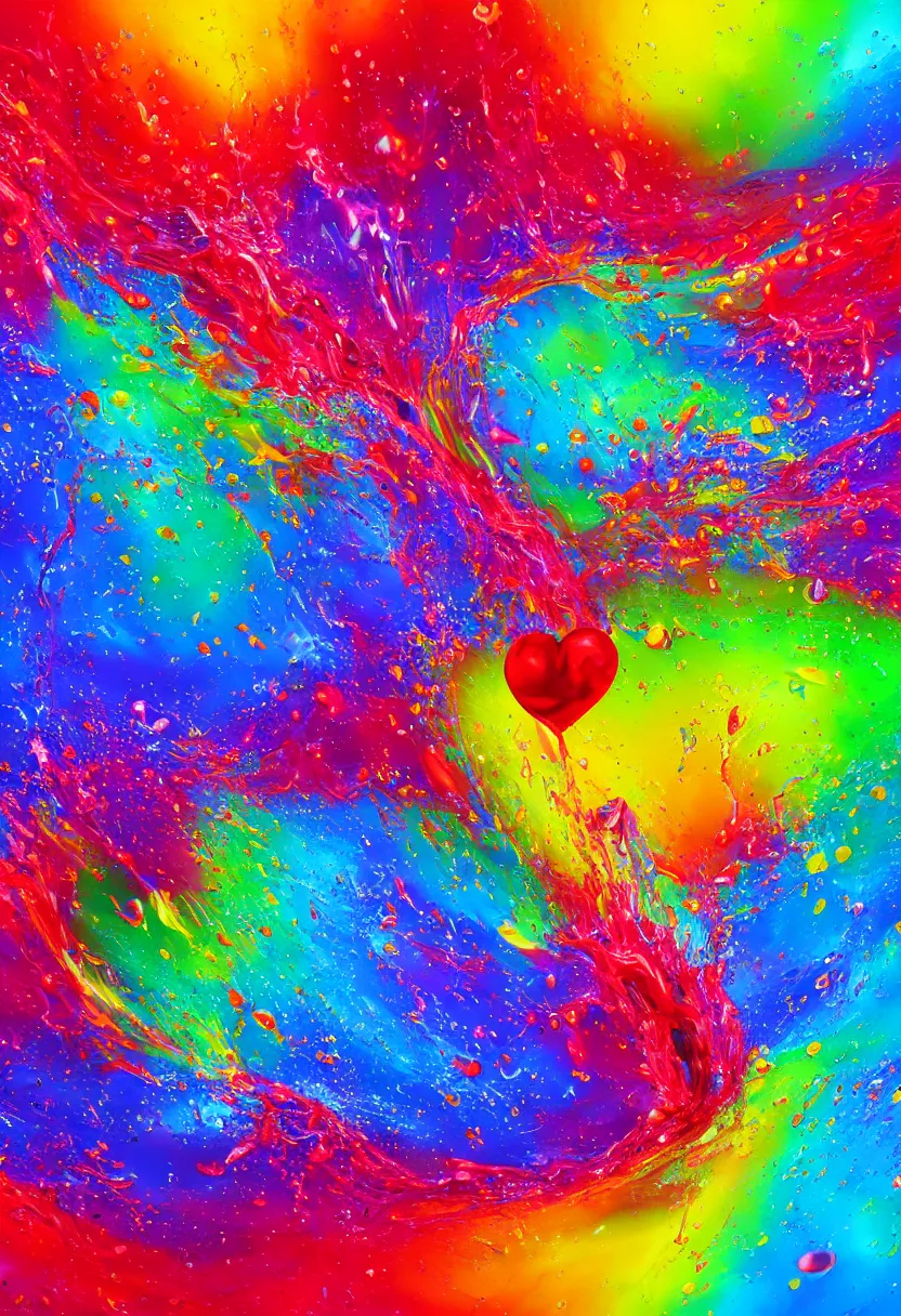 Image similar to highly detailed 3 d painting of a heart of splashing liquids and colorful thick paints suspended in air, 8 k rendering