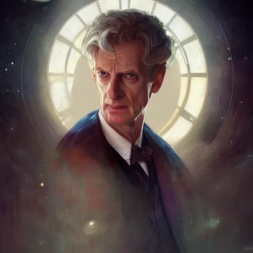 Image similar to Doctor Who, portrait, highly detailed, digital painting, artstation, concept art, sharp focus, illustration, art by artgerm and greg rutkowski and alphonse mucha