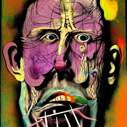 Image similar to graphic illustration, creative design, ancient lord, biopunk, francis bacon, highly detailed, hunter s thompson, mixed media