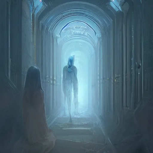 Image similar to rococo science fiction burial chamber hospital filled with cloning vats with indistinct human figures inside, dune concept art by greg rutkowski, zdzisław beksinski, anato finnstark