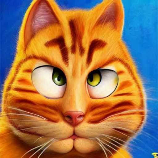 Image similar to nic cage as garfield the cat, buff, painted portrait, highly detailed,