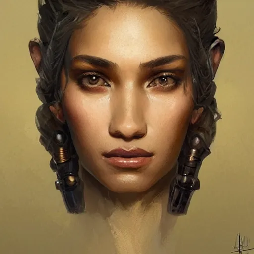 Image similar to portrait of slave knight alphonso, elegant, intricate, headshot, highly detailed, digital painting, artstation, concept art, sharp focus, illustration, art by artgerm and greg rutkowski and alphonse mucha