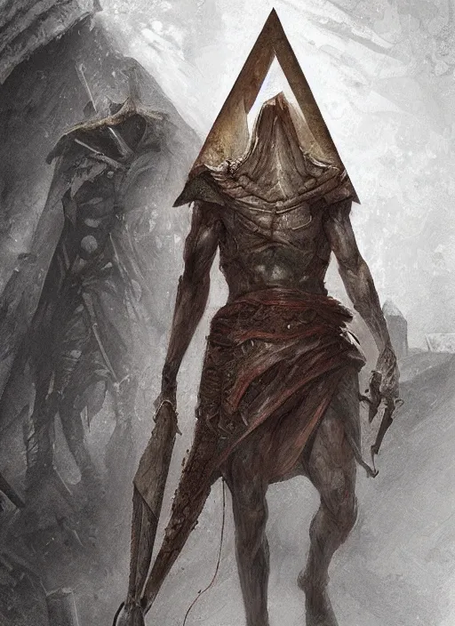 Image similar to digital _ painting _ of _ pyramid head _ by _ filipe _ pagliuso _ and _ justin _ gerard _ symmetric _ fantasy _ highly _ detailed _ realistic _ intricate _ port