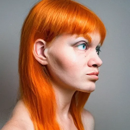 Prompt: photo of a human and orange tabby cat hybrid