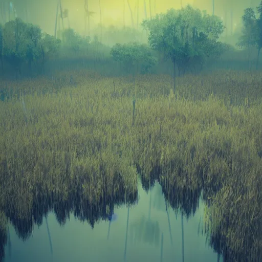 Prompt: beautiful landscape of desolate lollipop swamps, trending on artstation, octane, moody lighting, vibrant colors, ultrarealism