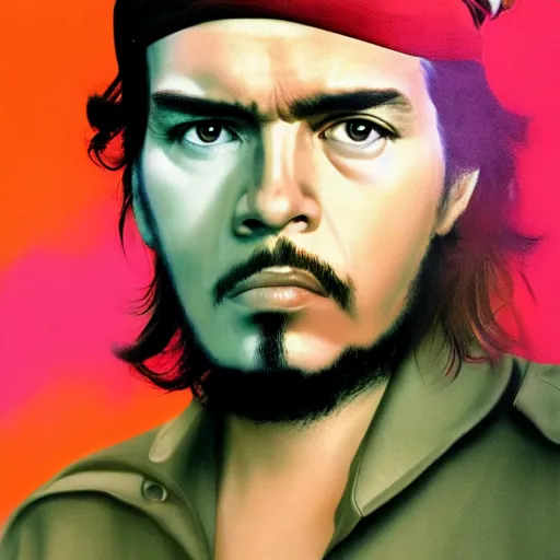 Image similar to colour masterpiece surreal closeup portrait photography of che guevara by miho hirano and annie leibovitz and michael cheval, psychedelic smoke background, 8 k