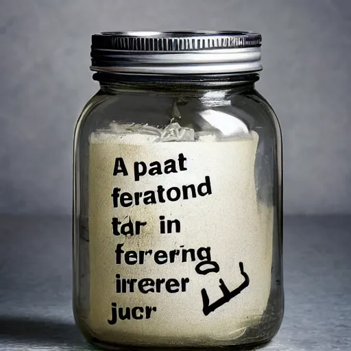 Prompt: a fart trapped in a jar, fermenting over 100 years, very inspirational