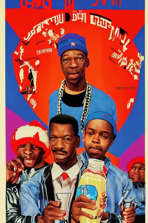 Prompt: poster the movie 1 9 8 8 ussr don't be a menace to south central while drinking your juice in the hood, perfect symmetrical eye, soviet russian winter fur hat ushankas