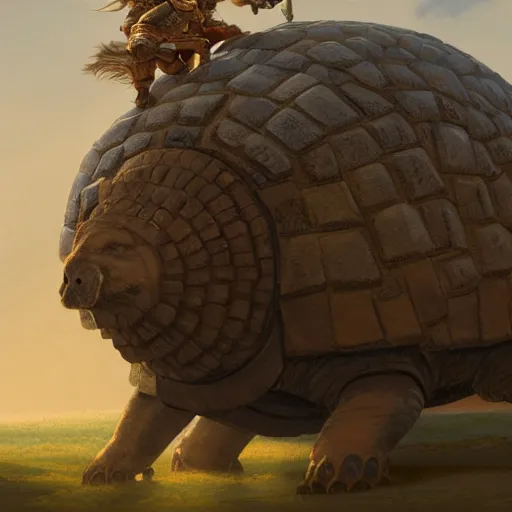 Image similar to toltec riding a glyptodon, fullbody, fantasy, intricate, elegant, highly detailed, digital painting, artstation, longspear, concept art, smooth, sharp focus, illustration, art by greg rutkowski and justin gerard