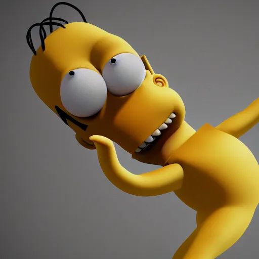 Image similar to Homer Simpson, hyperrealistic, high res, octane render, cinema4D, volumetric lighting, 8k