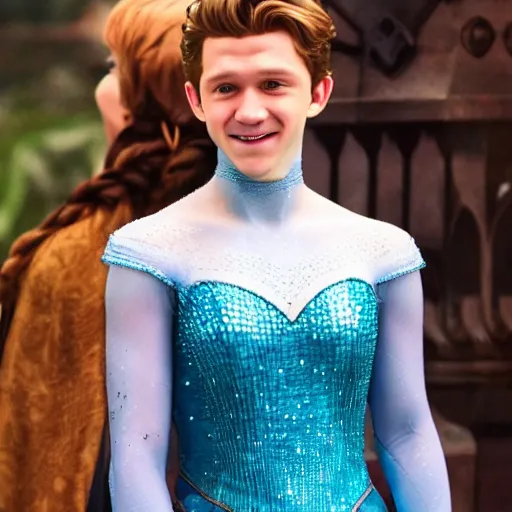 Prompt: tom holland as elsa from frozen