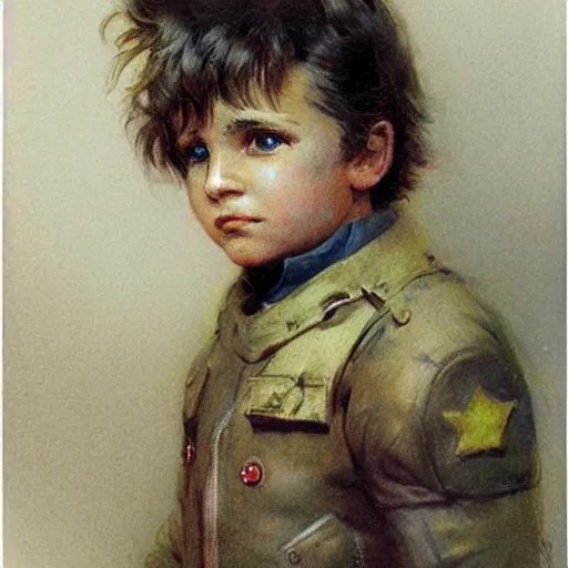 Image similar to (((((portrait of boy dressed as retro space explorer in an actionpose . muted colors.))))) by Jean-Baptiste Monge !!!!!!!!!!!!!!!!!!!!!!!!!!!