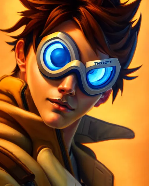 Image similar to tracer from overwatch, pilot jacket, character portrait, portrait, close up, highly detailed, intricate detail, amazing detail, sharp focus, vintage fantasy art, vintage sci - fi art, radiant light, caustics, by boris vallejo